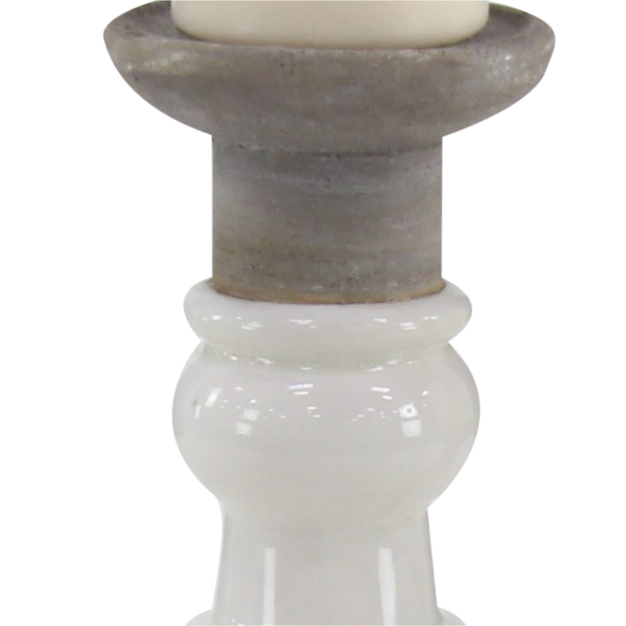 White Stoneware Country Candle Holder Set
